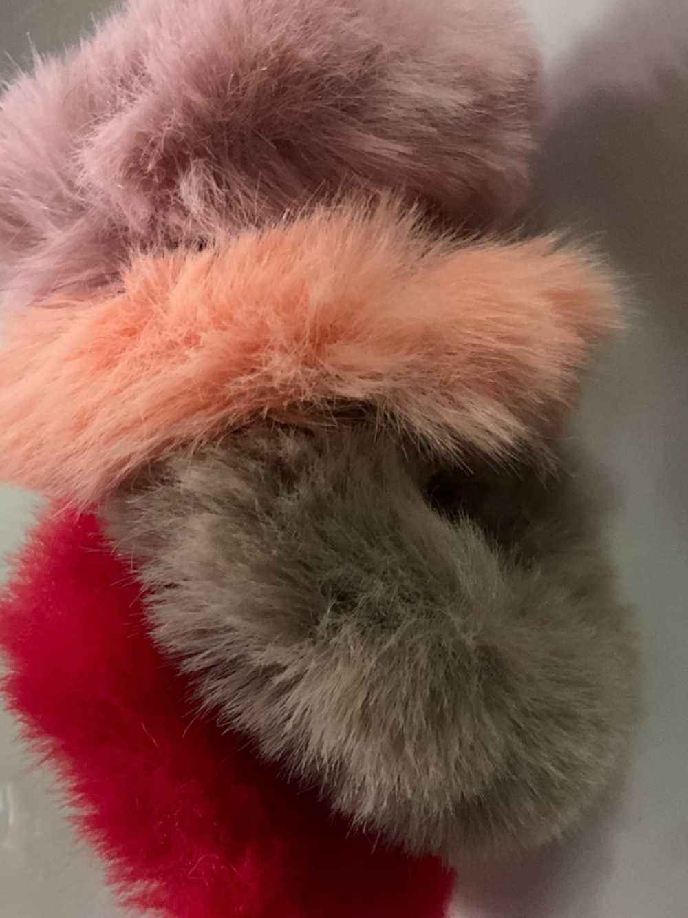 Set of 4 Fluffy Faux Fur Hair Scrunchies - Pink, Red, Taupe, Peach - Picture 7 of 7
